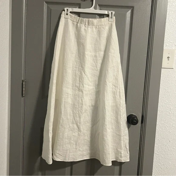 Paris Atelier & Other Stories Cream Button-Front A-Line Linen Skirt - Picture 4 of 9